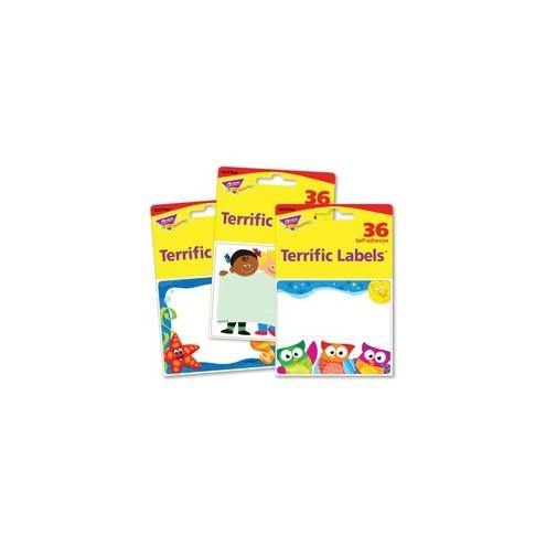 Trend Terrific Labels Friendly Faces Name Tags - Self-adhesive Adhesive Length - Rectangle - Multicolor - 108 / Pack