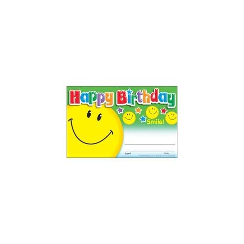 Trend Happy Birthday Smile Recognition Awards - "Happy Birthday" - 8.50" x 5.50" - Multicolor - 30 / Pack