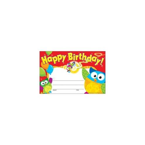 Trend Happy Birthday Owl-Stars Recognition Awards - "Happy Birthday" - 8.50" x 5.50" - Multicolor - 30 / Pack