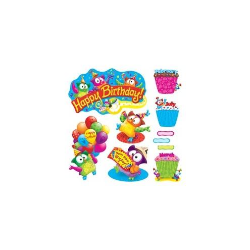 Trend Owl-Stars! Birthday Bulletin Board Set - Birthday Theme/Subject - 4, 12, 40 (Owl, Cupcake, Label) Shape x 21" Width - Multicolor - 57 / Set