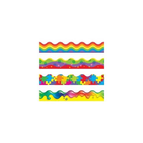 Trend Color Blast Bolder Borders Variety Pack - Jigsaw, Rainbow Gel, Wavy Bubbles, Rainbow Promise - 1872" Length - Assorted - 1 Set