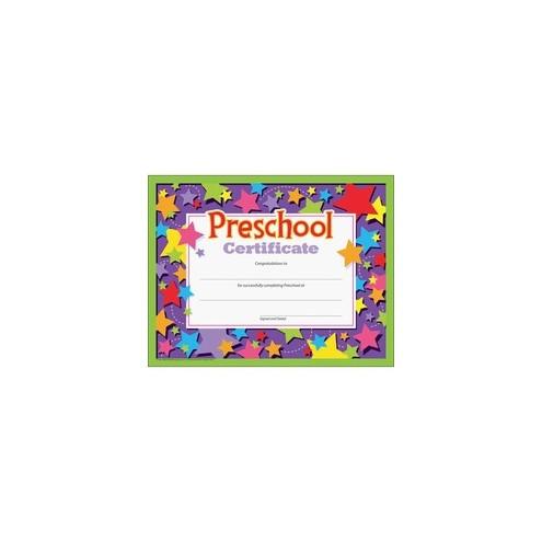 Trend Preschool Certificate - "Preschool Certificate" - 8.50" x 11" - Assorted - 30 / Pack