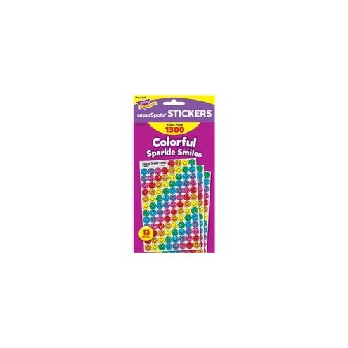 Trend SuperSpots Variety Pack Stickers - 1300 (Smilies) Shape - Self-adhesive - Acid-free, Non-toxic, Photo-safe - Assorted - 1300 / Pack