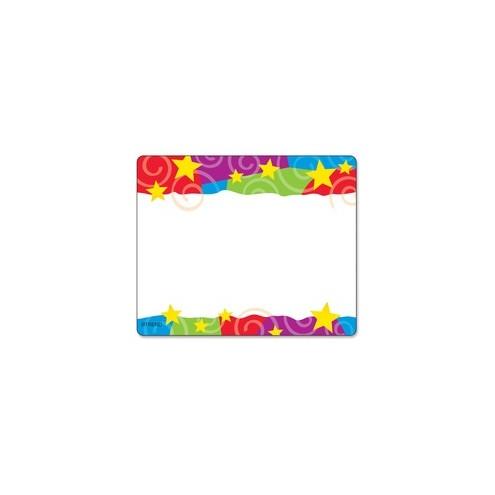 Trend Stars & Swirls Colorful Self-adhesive Name Tags - 3" Length x 2.50" Width - Rectangular - 36 / Pack - Assorted