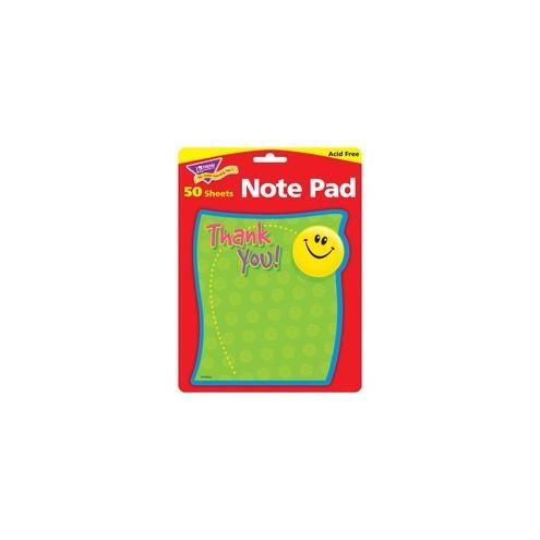 Trend Thank You Shaped Note Pad - 50 Sheets - 5" x 5" - Multicolor Paper - Acid-free - 1Pad