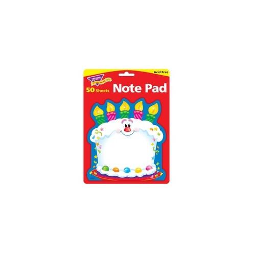 Trend Bright Birthday Shaped Note Pad - 50 x Multicolor - 5" x 5" - Birthday Cake - Multicolor - Acid-free, Die-cut - 1 Pad