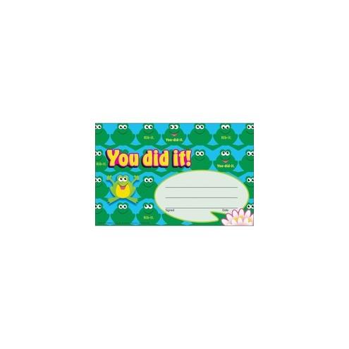 Trend You did it Cheerful Frogs Recognition Awards - "You did it!" - 8.50" x 5.50" - Multicolor - 1 Pack