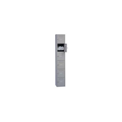 Tennsco 6-Tier No Legs Steel Box Lockers - Internal Size 12" x 12" x 18" - Overall Size 72" x 12" x 18" - Medium Gray - Steel