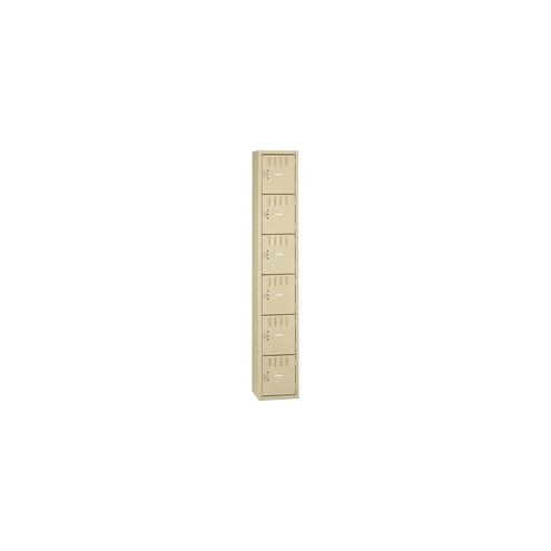 Tennsco 6-Tier No Legs Steel Box Lockers - Internal Size 12" x 12" x 18" - Overall Size 72" x 12" x 18" - Sand - Steel