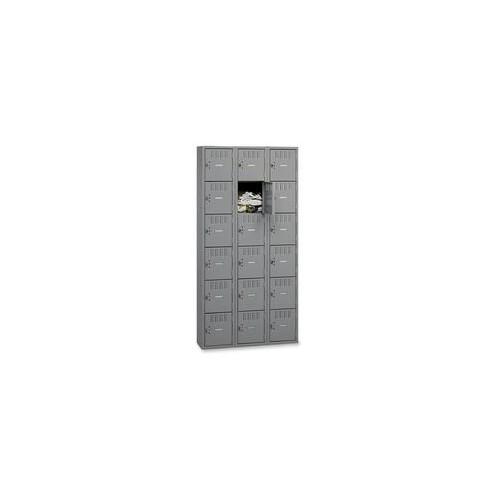 Tennsco 6-Tier No Legs Steel Box Lockers - Internal Size 12" x 12" x 18" - Overall Size 72" x 36" x 18" - Medium Gray - Steel