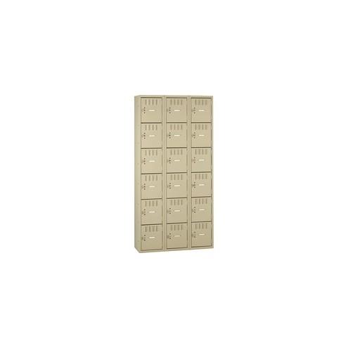 Tennsco 6-Tier No Legs Steel Box Lockers - Internal Size 12" x 12" x 18" - Sand - Steel