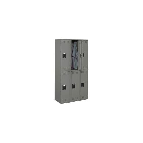 Tennsco Double-Tier Steel Lockers - Internal Size 36" x 12" x 18" - Overall Size 72" x 36" x 18" - Medium Gray - Steel, Metal