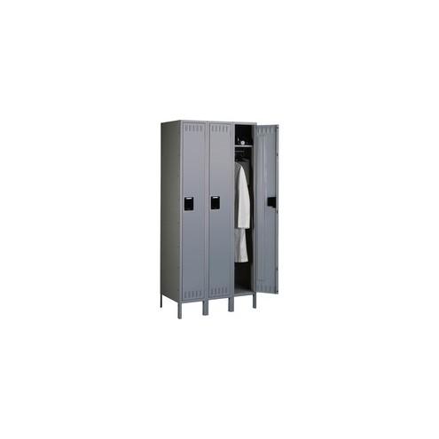 Tennsco Single Tier Three Wide Lockers with Legs - 1 Shelve(s) - Key Lock - Internal Size 18" x 12" x 72" - Overall Size 36" x 18" x 78" - Medium Gray - Metal, Steel