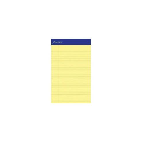 Ampad Perforated Ruled Pads - 50 Sheets - Stapled - 0.28" Ruled - 5" x 8" - Dark Blue Binder - Chipboard Backing, Sturdy Back, Tear Resistant, Perforated - 12 / Dozen