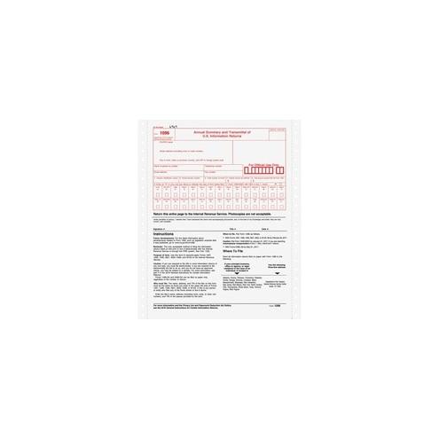 TOPS 1096 Tax Form - 2 PartCarbonless Copy - 8 1/2" x 11" Sheet Size - White - White Sheet(s) - 10 / Pack