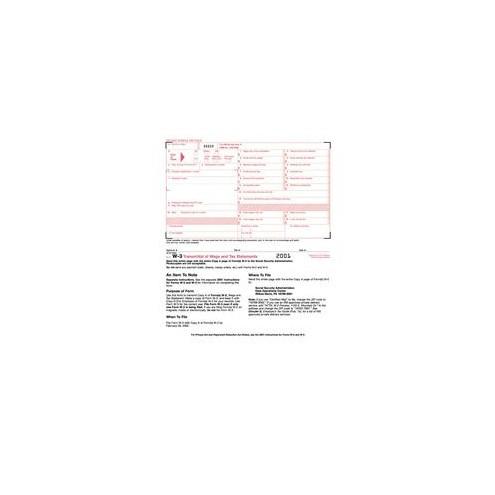 TOPS Continuous W-3 Transmittal of Wage Form - 2 Part - Carbon Copy - 9 1/2" x 11" Sheet Size - White Sheet(s) - 10 / Pack