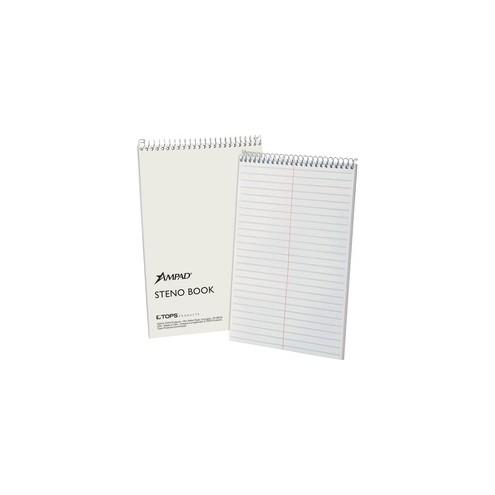Ampad Kraft Cover Steno Book - 70 Sheets - Wire Bound - 0.34" Ruled - Gregg Ruled - 15 lb Basis Weight - 6" x 9" - White Paper - Kraft Cover - Chipboard Backing, Sturdy Cover - 1Each
