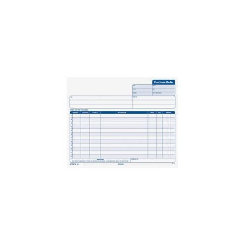 TOPS Carbonless Purchase Order Forms - 50 Sheet(s) - 15 lb - 3 Part - 8.50" x 7.63" Form Size - White, Canary, Pink - Light Blue Print Color - 50 / Pack