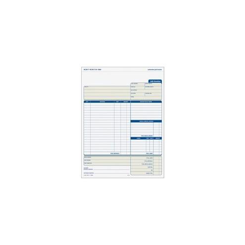 TOPS Three-part Carbonless Job Invoice Forms - 3 PartCarbonless Copy - 8 1/2" x 11" Sheet Size - White, Canary, Manila - Assorted Sheet(s) - Blue Print Color - 50 / Pack