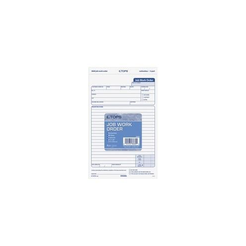 TOPS Carbonless 3-Part Job Work Order Forms - 3 PartCarbonless Copy - 5 1/2" x 8 1/2" Sheet Size - Assorted Sheet(s) - Black Print Color - 50 / Pack