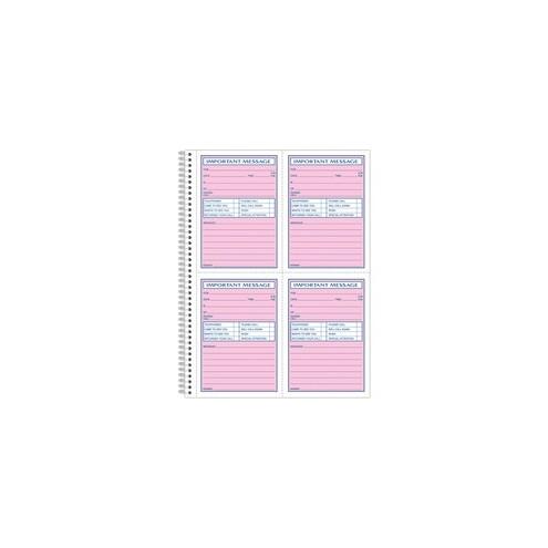 TOPS Carbonless Important Message Book - 200 Sheet(s) - Spiral Bound - 2 PartCarbonless Copy - 8 1/4" x 11" Sheet Size - White - Assorted Sheet(s) - Blue, Red Print Color - 1 Each