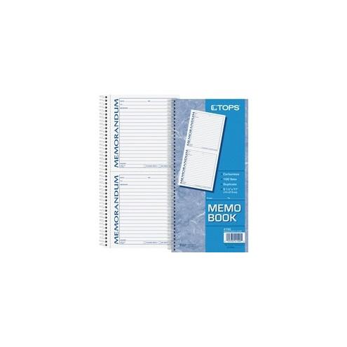 TOPS Memorandum Forms Book - 100 Sheet(s) - Spiral Bound - 2 PartCarbonless Copy - 5.50" x 5" Form Size - 5 1/2" x 11" Sheet Size - White, Canary - Assorted Sheet(s) - Blue, Red Print Color - 1 Each