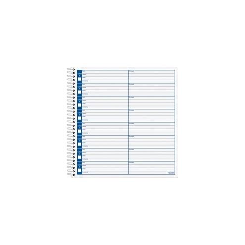 TOPS Spiral Bound Voice Message Log Book - 50 Sheet(s) - 8 1/4" x 8 1/2" Sheet Size - White - White Sheet(s) - 1 Each