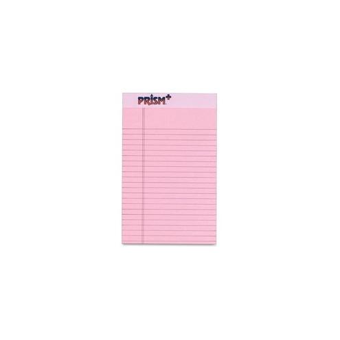 TOPS Prism Plus Legal Pads - Jr.Legal - 50 Sheets - 0.28" Ruled - 16 lb Basis Weight - 5" x 8" - Pink Paper - Hard Cover, Perforated, Rigid, Easy Tear - 12 / Pack