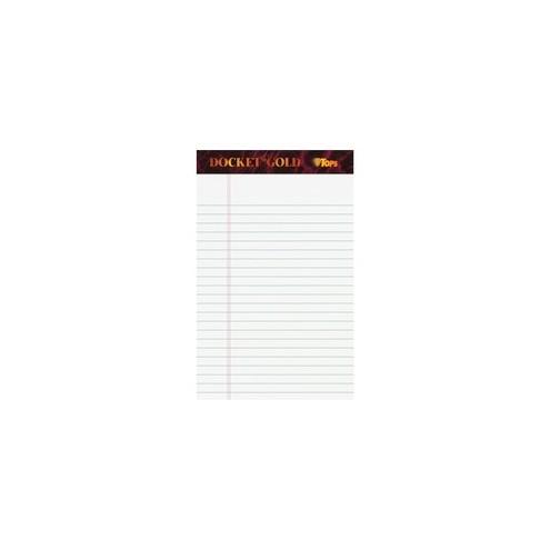 TOPS Docket Gold Jr. Legal Ruled White Legal Pads - Jr.Legal - 50 Sheets - 0.28" Ruled - 20 lb Basis Weight - 5" x 8" - White Paper - Burgundy Binder - Hard Cover, Perforated, Heavyweight - 12 / Pack