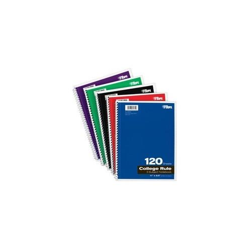 TOPS 3 - subject College Ruled Notebook - Letter - 120 Sheets - Wire Bound - 8 1/2" x 11" - 0.3" x 8.5"11" - Assorted Paper - Black, Red, Blue, Green, Purple Cover - Divider, Perforated - 1Each