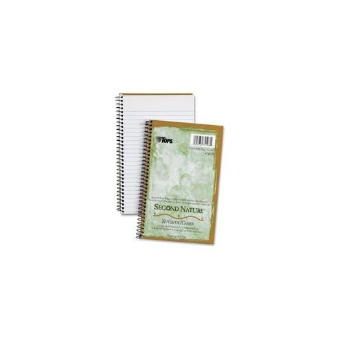 Tops Second Nature 1-Subject Notebook - 80 Sheets - Wire Bound - 15 lb Basis Weight - 8" x 5" - White Paper - Green Cover - Perforated - Recycled - 1Each
