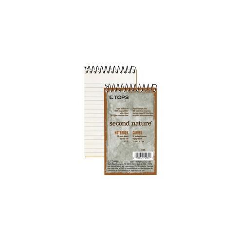 TOPS Second Nature Narrow Ruled Notebooks - 50 Sheets - Spiral - 3" x 5" - White Paper - Recycled - 1Each