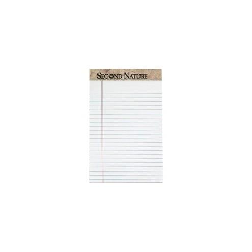 TOPS Second Nature Jr. Legal Perforated Top Pads - Jr.Legal - 50 Sheets - 0.28" Ruled - 16 lb Basis Weight - 5" x 8" - White Paper - Perforated - Recycled - 12 / Dozen