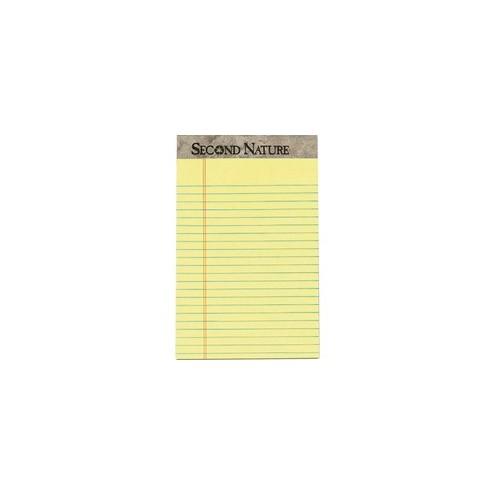 TOPS Second Nature Recycled Jr Legal Writing Pad - 50 Sheets - 0.28" Ruled - 15 lb Basis Weight - 5" x 8" - Canary Paper - Perforated - 12 / Dozen