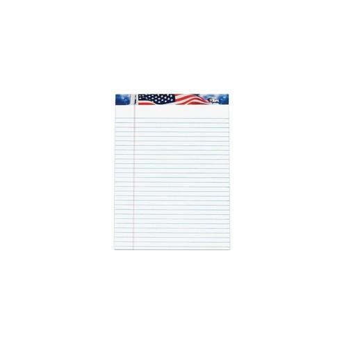 TOPS American Pride Writing Tablets - 50 Sheets - Strip - 0.34" Ruled - 16 lb Basis Weight - 8 1/2" x 11 3/4" - White Paper - Blue, Red, White Cover - Unpunched, Perforated - 12 / Pack