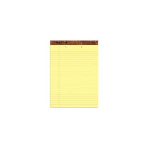 TOPS 2-Hole Top Punched Legal Pad - 50 Sheets - Double Stitched - 0.34" Ruled - 16 lb Basis Weight - 8 1/2" x 11 3/4" - Canary Paper - Perforated, Punched, Hard Cover, Heavyweight - 12 / Dozen