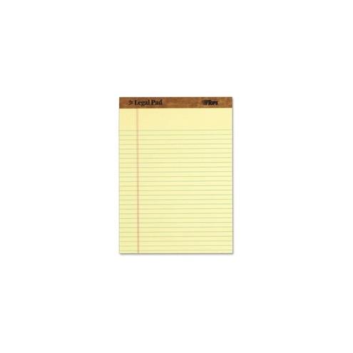 TOPS Letr-trim Perforated Legal Pads - 50 Sheets - Double Stitched - 0.34" Ruled - 16 lb Basis Weight - 8 1/2" x 11 3/4" - Canary Paper - Perforated, Hard Cover - 12 / Dozen