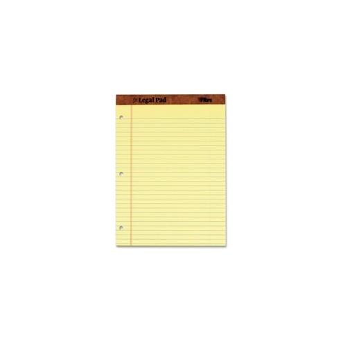 TOPS Leatherette Binding 3-Hole Punch Legal Pads - 50 Sheets - Double Stitched - 0.34" Ruled - 16 lb Basis Weight - 8 1/2" x 11 3/4" - Canary Paper - Perforated, Punched, Hard Cover - 12 / Dozen