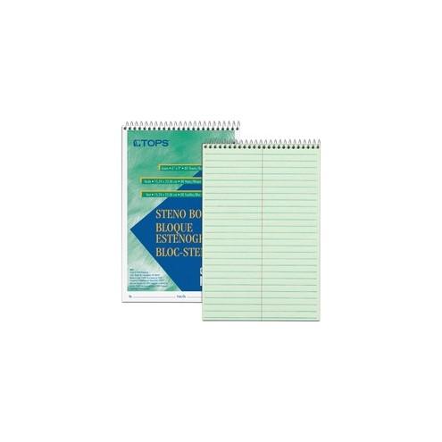 TOPS Green Tint Steno Books - 80 Sheets - Wire Bound - Ruled - 6" x 9" - Green Paper - Hardboard Cover - WireLock - 1Each