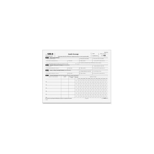 TOPS 1095B Affordable Care Act Tax Form - 50 Sheet(s) - Legal - 11" x 8 1/2" Sheet Size - White Sheet(s) - Black Print Color - 50 / Pack