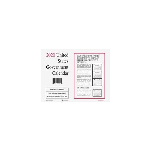 Unicor Monthly Wall Calendar - Monthly - 1 Year - January 2020 till December 2020 - Unruled Daily Block - 10 / Pack