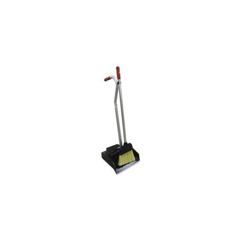 Unger Ergo Dustpan/Broom Combo - Aluminum Handle - Black, Silver, Red Handle - 6 / Carton