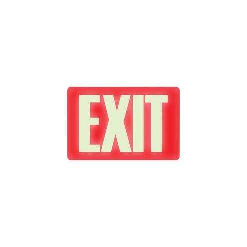 HeadLine Glow-in-the-Dark EXIT Sign - 1 / Each - Exit Print/Message - 12" Width x 8" Height - Rectangular Shape - White Print/Message Color - Glow-in-the-dark - Red