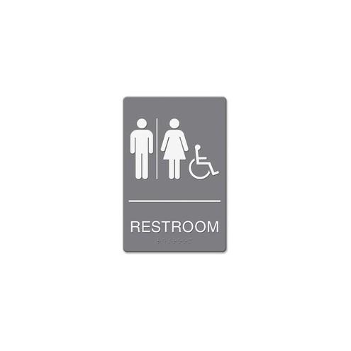 HeadLine Restroom/Wheelchair Image Indoor Sign - 1 Each - Restroom (Man/Woman/Wheelchair) Print/Message - 6" Width x 9" Height - Rectangular Shape - Plastic - Gray, White