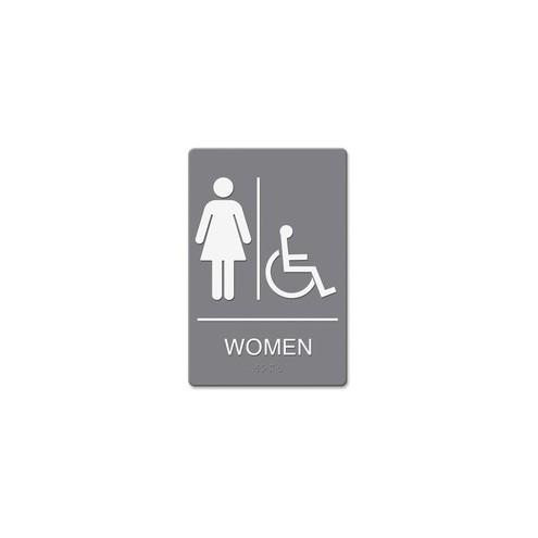 HeadLine Women/Wheelchair Image Indoor Sign - 1 Each - women's restroom/wheelchair accessible Print/Message - 6" Width x 9" Height - Rectangular Shape - Plastic - Gray, White