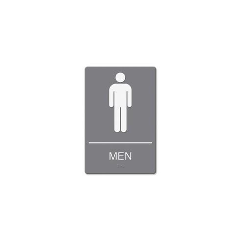 HeadLine ADA Men's Restroom Sign with Symbol - 1 Each - Men Print/Message - 6" Width x 9" Height - Rectangular Shape - White Print/Message Color - Adhesive - Gray