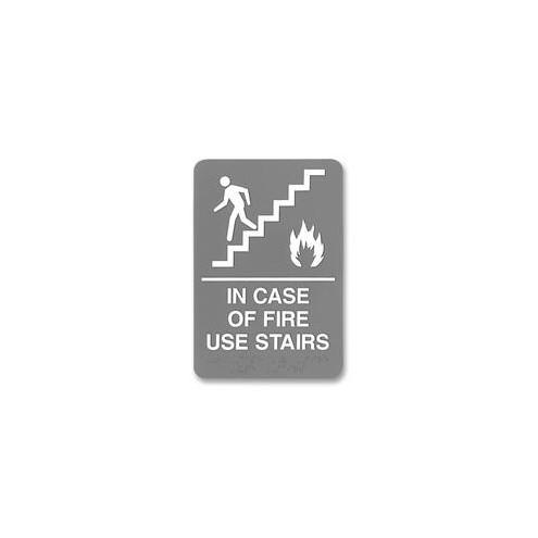 HeadLine ADA Plastic Fire Use Stairs Sign - 1 Each - Fire Use Stairs Print/Message - 6" Width x 9" Height - Rectangular Shape - Self-adhesive - Plastic - White