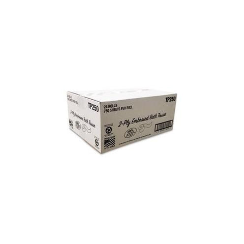 vonDrehle Standard Bath Tissue - 2 Ply - 4" x 4.10" - 750 Sheets/Roll - White - Fiber - For Bathroom - 24 / Carton