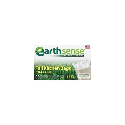 Webster Earth Sense 13-gal Tall Kitchen Bags - Small Size - 13 gal - 23.75" Width x 28" Length x 0.80 mil (20 Micron) Thickness - Low Density - White - 90/Box - Kitchen