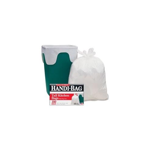 Webster Handi-Bag Flap Tie Tall Kitchen Bags - Small Size - 13 gal - 23.75" Width x 28" Length - 0.60 mil (15 Micron) Thickness - White - Hexene Resin - 100/Box - Home, Office